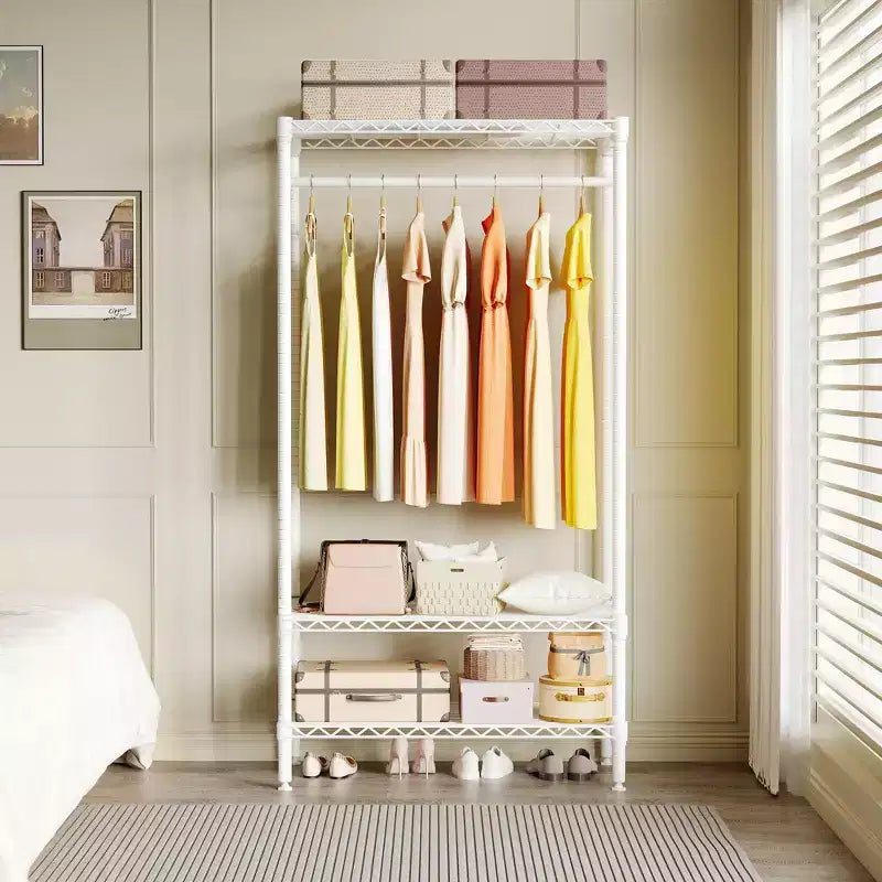 Metal 3 Tier Standing Clothing Rack with 1 Hanger Rod & 3 Open Shelves, Portable Closet Organizer for Clothes, for Bedroom,35.4W x 17.7D x 68.9H