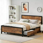Dyonery Queen Size Storage Bed Frame with 4 Drawers, Wood Headboard & Footboard, Heavy Duty Steel Slats, Noise Free, No Box Spring & Easy Assembly