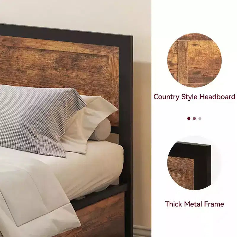 Queen Size Storage Bed Frame with 4 Drawers, Wood Headboard & Footboard, Heavy Duty Steel Slats, Noise Free, No Box Spring & Easy Assembly