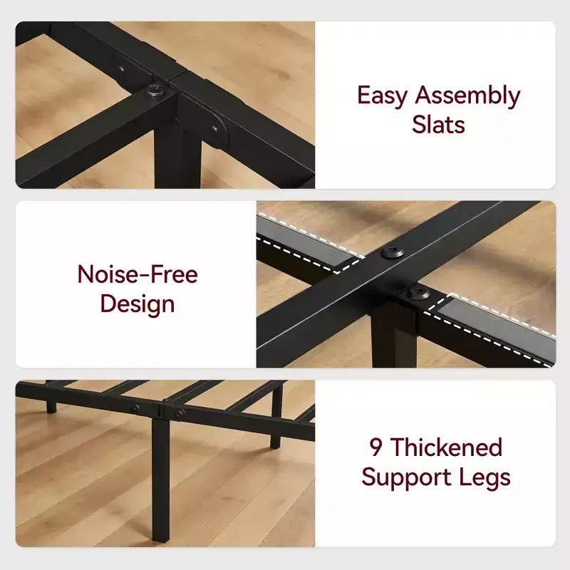 Queen Size Storage Bed Frame with 4 Drawers, Wood Headboard & Footboard, Heavy Duty Steel Slats, Noise Free, No Box Spring & Easy Assembly