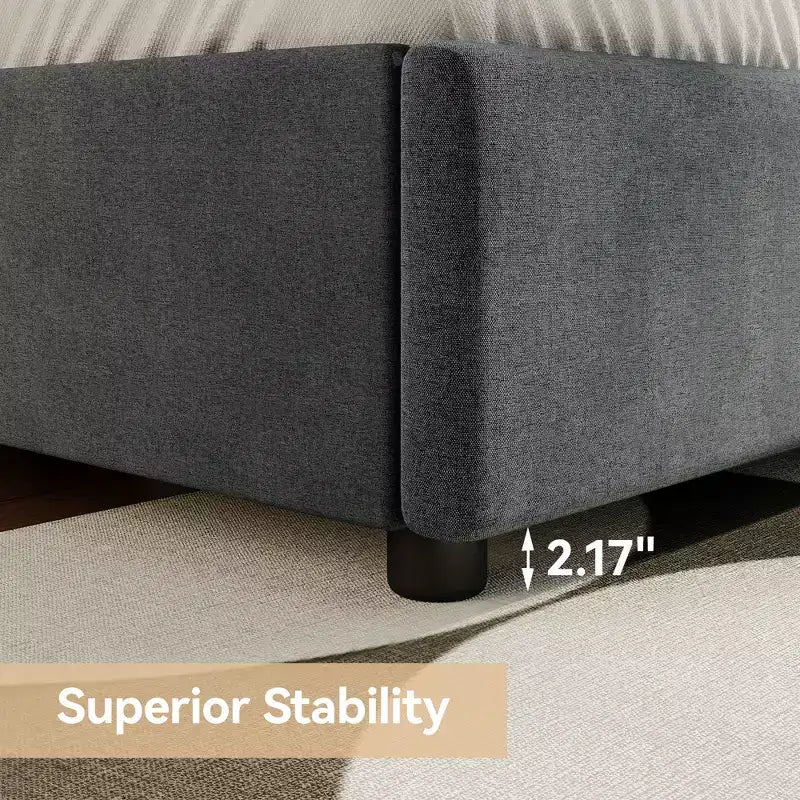 Queen Size Wingback Headboard Upholstered Platform Bed - 55.5" Tall, Solid Wooden Slats, No Box Spring Needed, Noise-Free Foundation