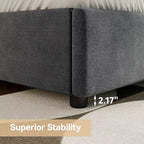 Lit plateforme Queen Size capitonné avec tête de lit à oreilles – 141 cm de haut, lattes en bois massif, pas besoin de sommier tapissier, fondation silencieuse