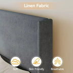 Lit plateforme Queen Size capitonné avec tête de lit à oreilles – 141 cm de haut, lattes en bois massif, pas besoin de sommier tapissier, fondation silencieuse