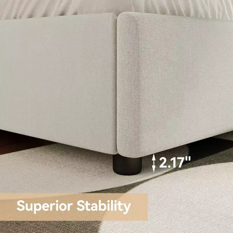 Queen Size Wingback Headboard Upholstered Platform Bed - 55.5" Tall, Solid Wooden Slats, No Box Spring Needed, Noise-Free Foundation