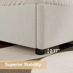 Lit plateforme Queen Size capitonné avec tête de lit à oreilles – 141 cm de haut, lattes en bois massif, pas besoin de sommier tapissier, fondation silencieuse