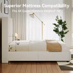 Lit plateforme Queen Size capitonné avec tête de lit à oreilles – 141 cm de haut, lattes en bois massif, pas besoin de sommier tapissier, fondation silencieuse