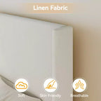 Lit plateforme Queen Size capitonné avec tête de lit à oreilles – 141 cm de haut, lattes en bois massif, pas besoin de sommier tapissier, fondation silencieuse