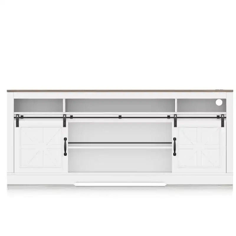 66 Farmhouse TV Stand for 75 TVs, Entertainment Console with Barn Doors, Adjustable Shelf and Semi-Open Storage for Living Room