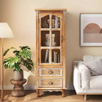 Armoire de rangement rustique en bois massif avec porte décorative découpée et 2 tiroirs
