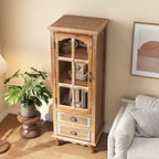 Armoire de rangement rustique en bois massif avec porte décorative découpée et 2 tiroirs