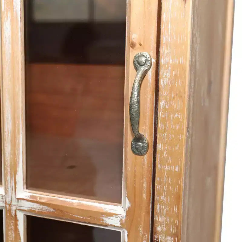 Rustic Solid Wood Storage Cabinet with Decorative Cutout Door and 2 Drawers
