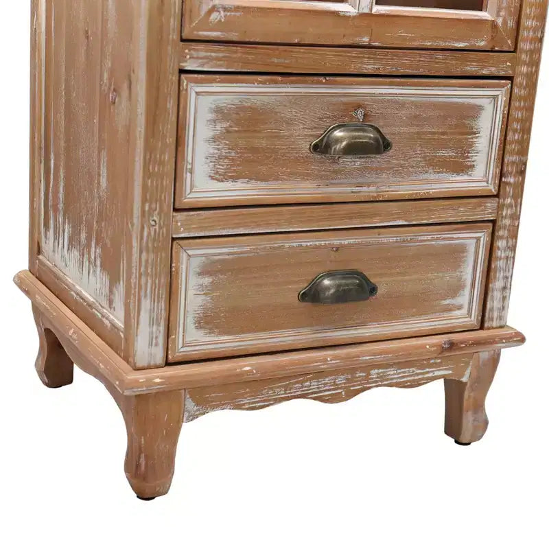 Rustic Solid Wood Storage Cabinet with Decorative Cutout Door and 2 Drawers