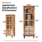 Armoire de rangement rustique en bois massif avec porte décorative découpée et 2 tiroirs