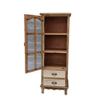 Armoire de rangement rustique en bois massif avec porte décorative découpée et 2 tiroirs