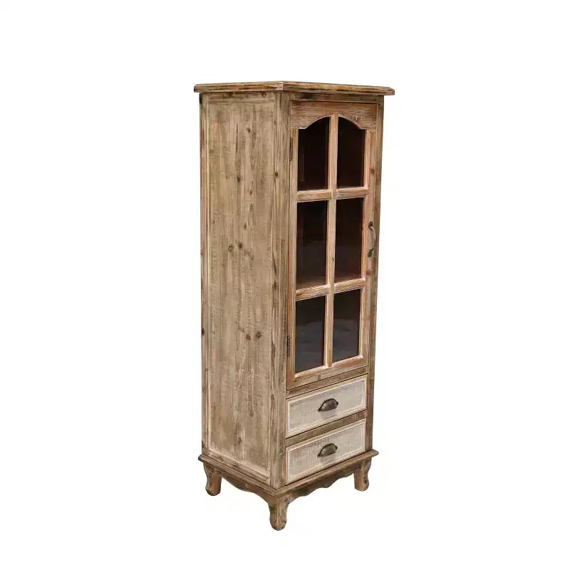 Rustic Solid Wood Storage Cabinet with Decorative Cutout Door and 2 Drawers
