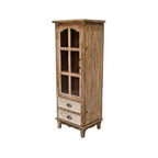 Armoire de rangement rustique en bois massif avec porte décorative découpée et 2 tiroirs