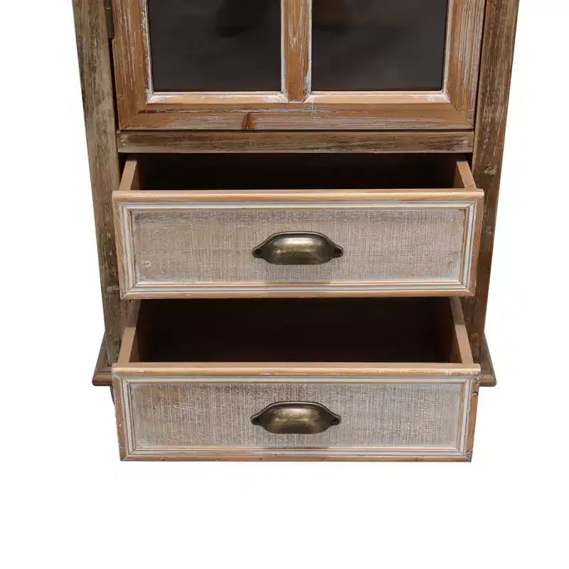 Rustic Solid Wood Storage Cabinet with Decorative Cutout Door and 2 Drawers