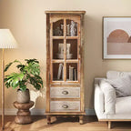 GDFStudio Brimley Rustic Solid Wood Storage Cabinet with Decorative Cutout Door and 2 Drawers
