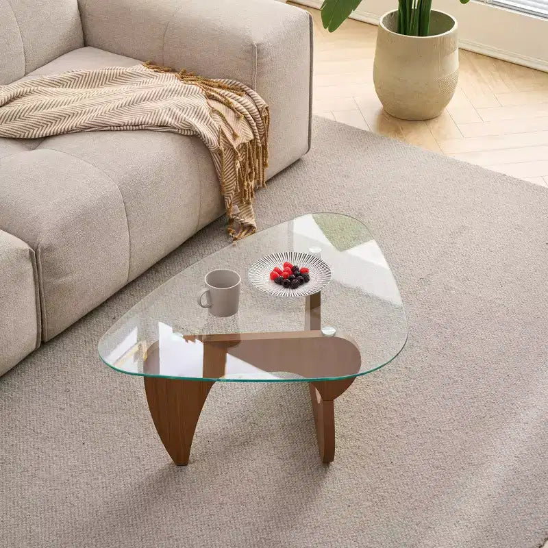Mid-Century Modern Farmhouse Coffee Table, Brown Wood Center Table for Living Room