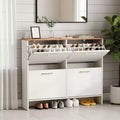 Karl Home 42 W 4-Flip Drawer Flat Top Shoe Cabinet with Silver Metal Handles
