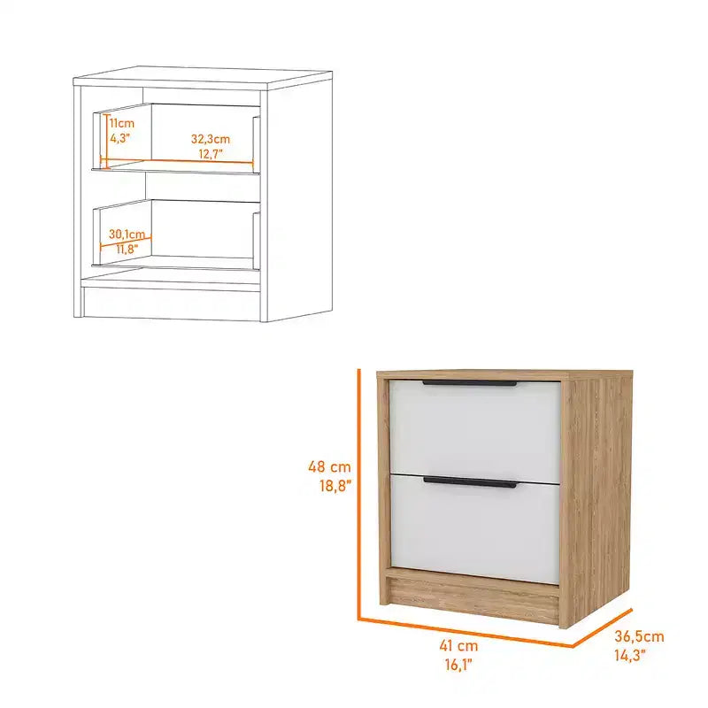 Stylish Functional 2 Drawer Nightstand for Bedroom Living Room