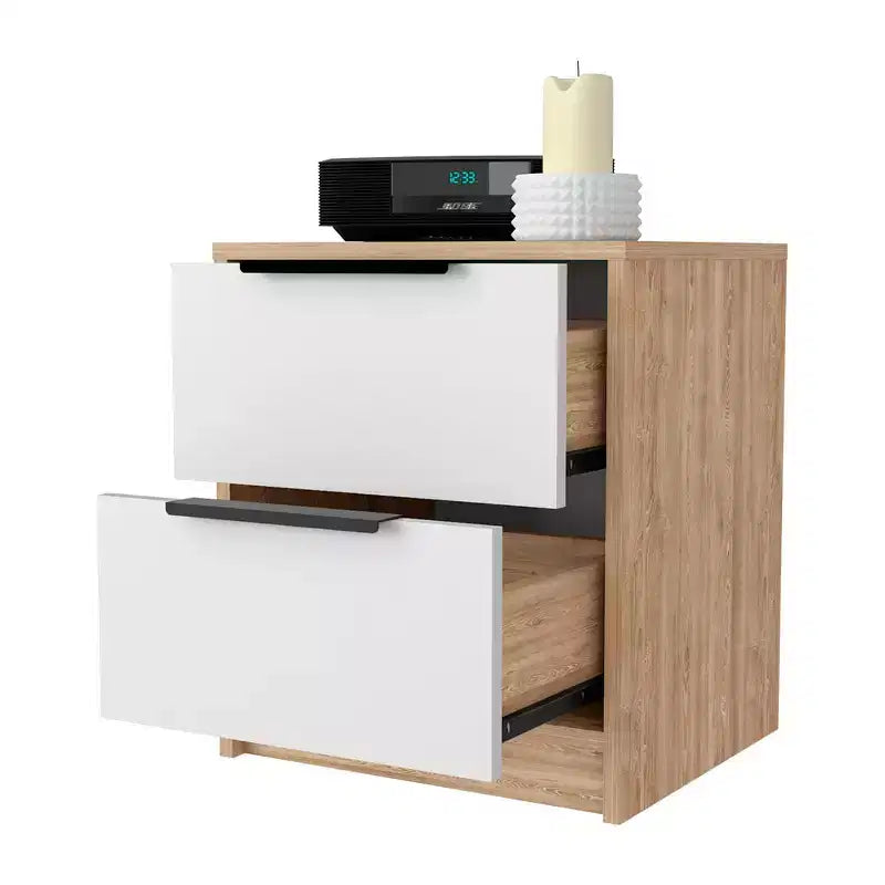 Stylish Functional 2 Drawer Nightstand for Bedroom Living Room