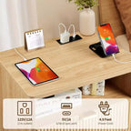Table de chevet avec station de charge, table de nuit 2 tiroirs avec USB-C, prises AC, étagère ouverte et rangement pour chambre à coucher