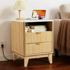 Table de chevet avec station de charge, table de nuit 2 tiroirs avec USB-C, prises AC, étagère ouverte et rangement pour chambre à coucher