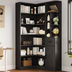 74 Tall Corner Bookshelf, 6-Tier L-Shaped Bookcase with Drawer & Storage Cabinets, Modern Open Display Shelf for Living Room, Office & Home