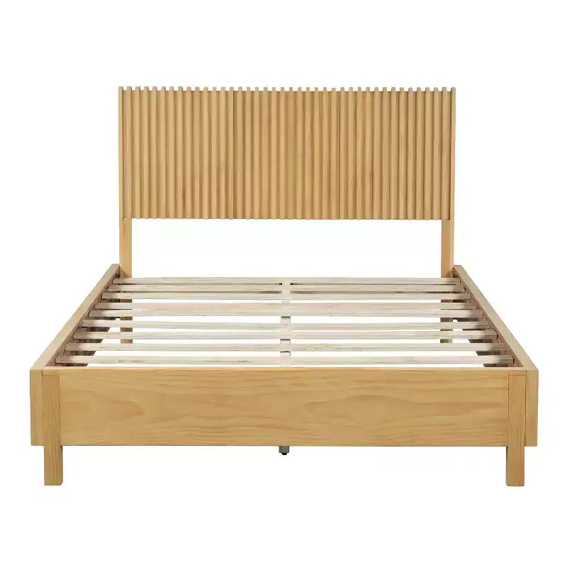Queen/King Size Platform Bed Frame with Vertical Slat Headboard, Modern Rustic Bed, No Box Spring Needed