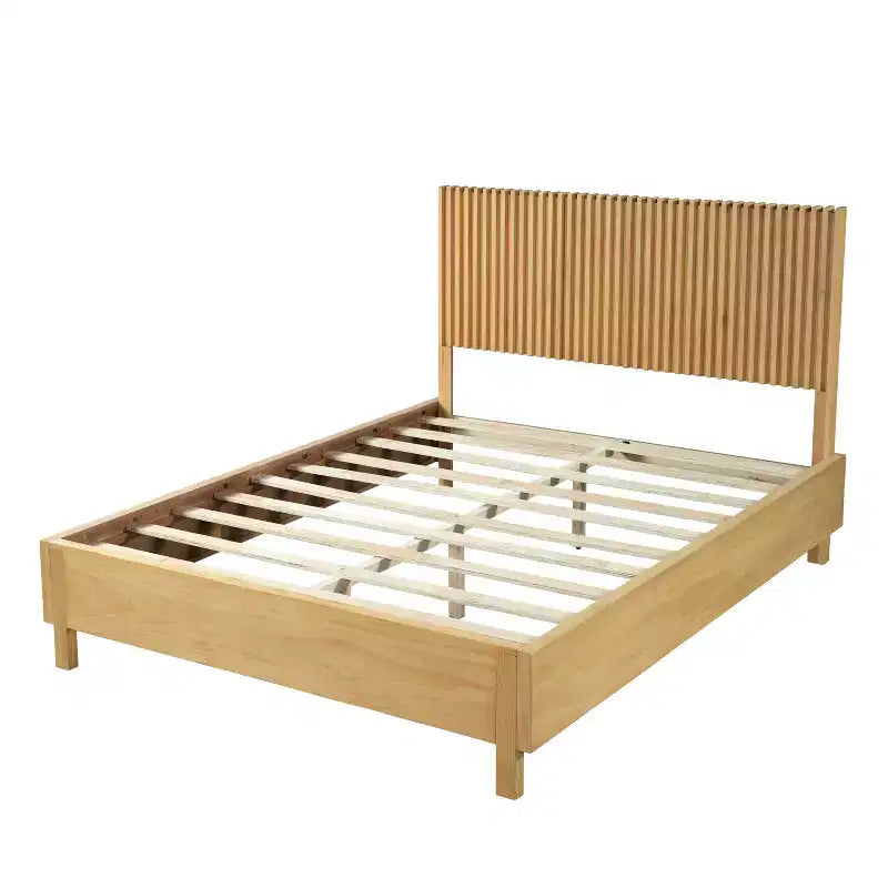 Queen/King Size Platform Bed Frame with Vertical Slat Headboard, Modern Rustic Bed, No Box Spring Needed