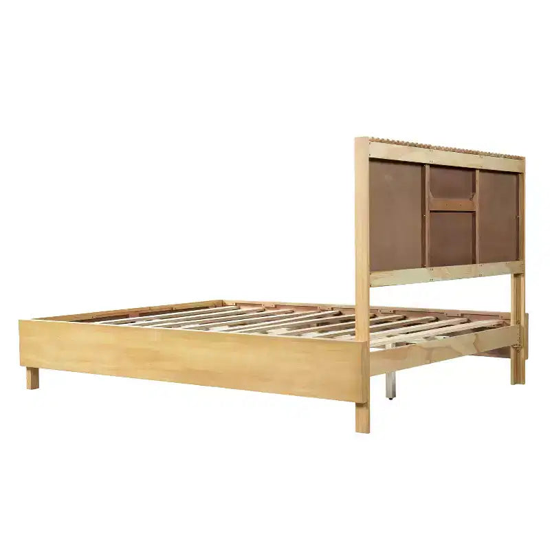 Queen/King Size Platform Bed Frame with Vertical Slat Headboard, Modern Rustic Bed, No Box Spring Needed