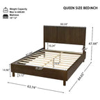 Cadre de lit plateforme Queen/King avec tête de lit à lattes verticales, lit rustique moderne, aucun sommier tapissier requis