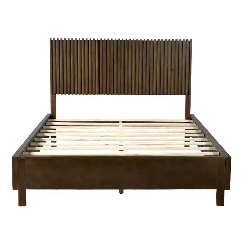 Queen/King Size Platform Bed Frame with Vertical Slat Headboard, Modern Rustic Bed, No Box Spring Needed