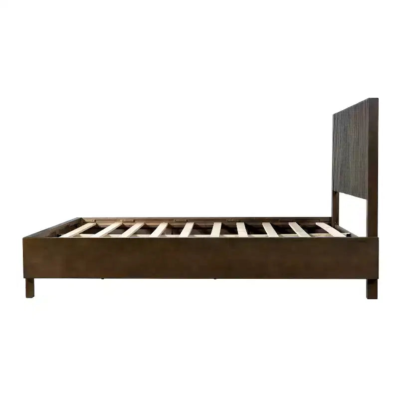 Queen/King Size Platform Bed Frame with Vertical Slat Headboard, Modern Rustic Bed, No Box Spring Needed