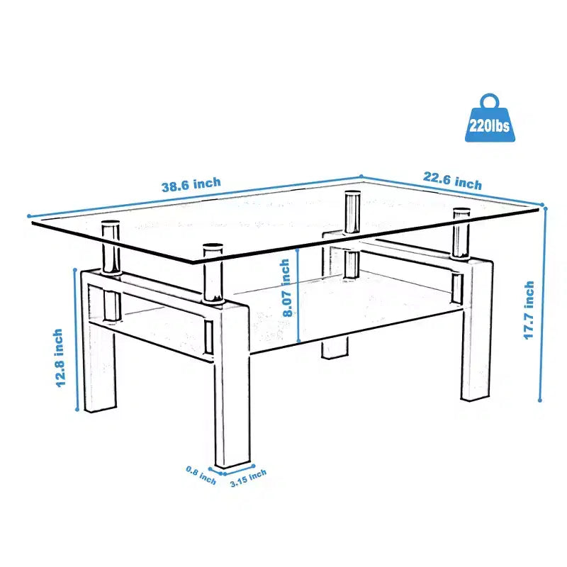 Modern Rectangular Wood Coffee Table with Glass Top for Living Room Office