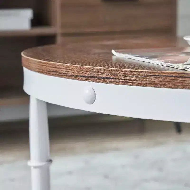 Vintage Brown Round Farmhouse Coffee Table, 2-Tier Storage