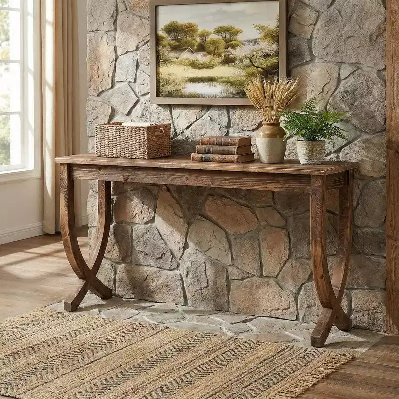 Rustic Farmhouse End Table, Solid Wood 2-Tier Side Table for Living Room