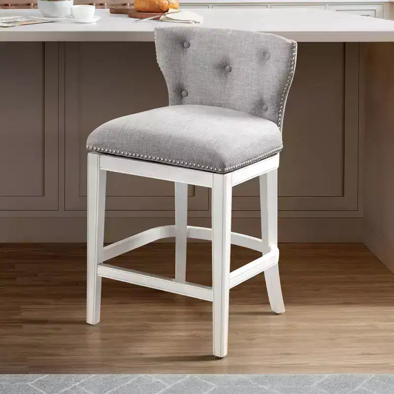 Miranda Swivel Counter Height Barstool White, 36", Upholstered, Rubberwood Frame
