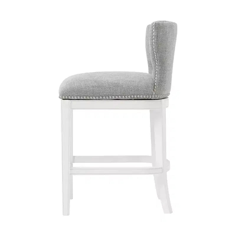 Miranda Swivel Counter Height Barstool White, 36", Upholstered, Rubberwood Frame