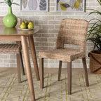 Chaise de salle à manger, rotin naturel marron et bois d'acajou, style bohème