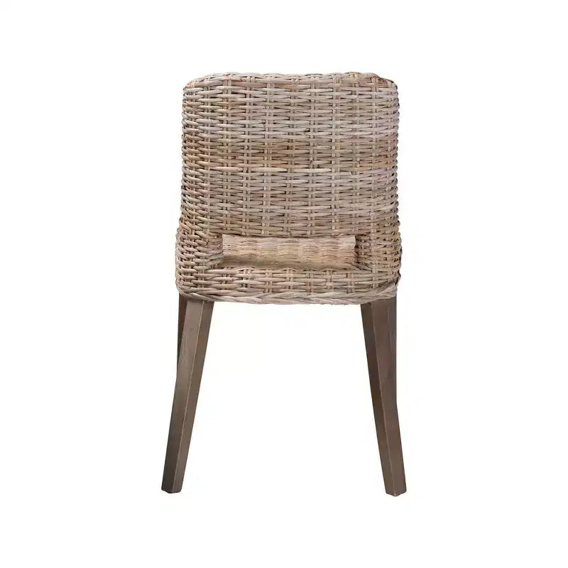 Dining Chair, Brown Natural Rattan & Mahogany Wood, Bohemian Style