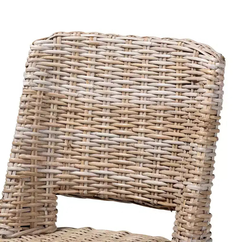 Dining Chair, Brown Natural Rattan & Mahogany Wood, Bohemian Style
