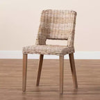 Chaise de salle à manger, rotin naturel marron et bois d'acajou, style bohème
