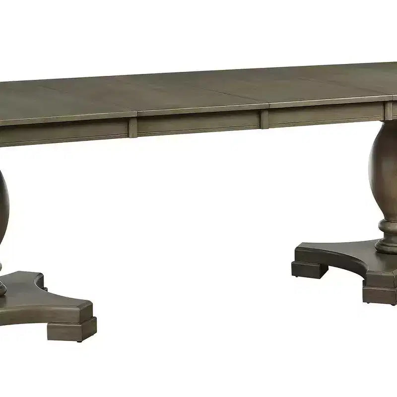 60"-96" Dining Table Gray Oak, Kitchen Table for 6 with Double Pedestal