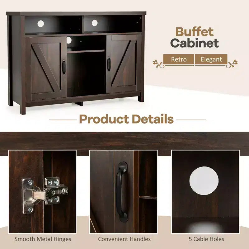 Farmhouse Buffet Storage Cabinet Sideboard with 9-Bottle Wine Rack & 2 Doors