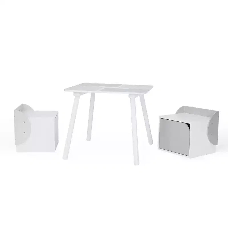 Biscay Bricks Kids Table & Chairs Set, Grey - MDF, 3-Piece Playset