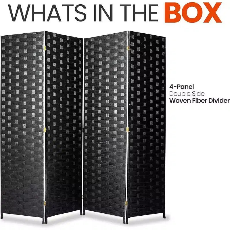 4-Panel Room Divider, Japanese-Inspired Folding Privacy Screen with Two-Way Hinges