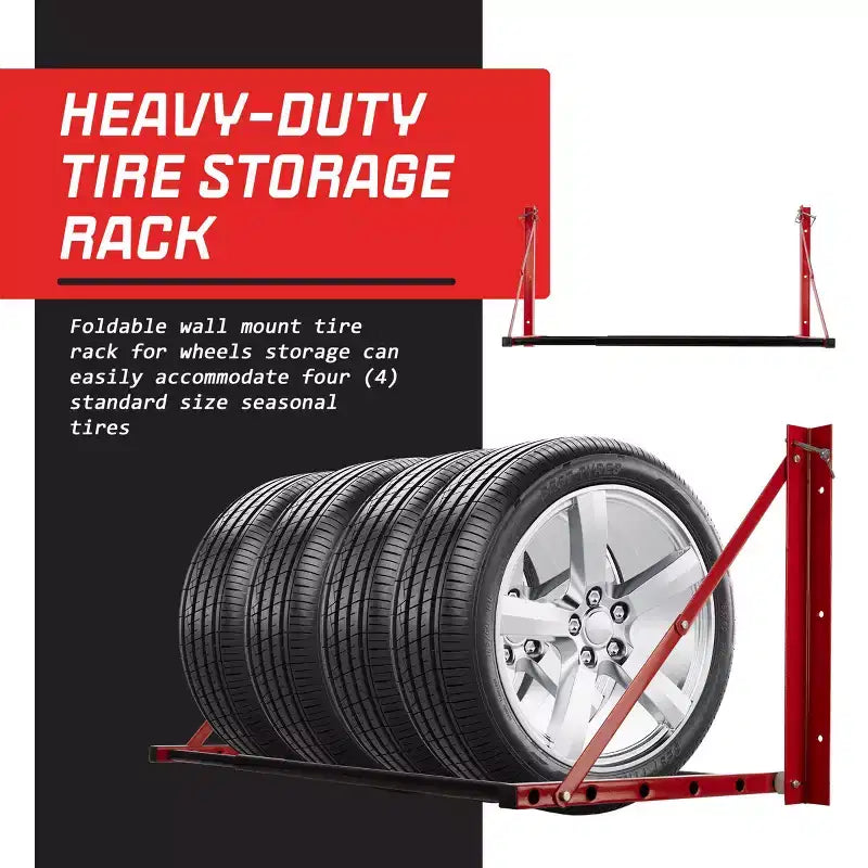 32 to 50" Adjustable Tire Storage Rack, Wall-Mounted Powder-Coated Steel, 300 lb Capacity