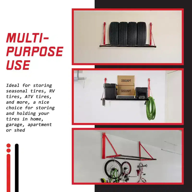 32 to 50" Adjustable Tire Storage Rack, Wall-Mounted Powder-Coated Steel, 300 lb Capacity